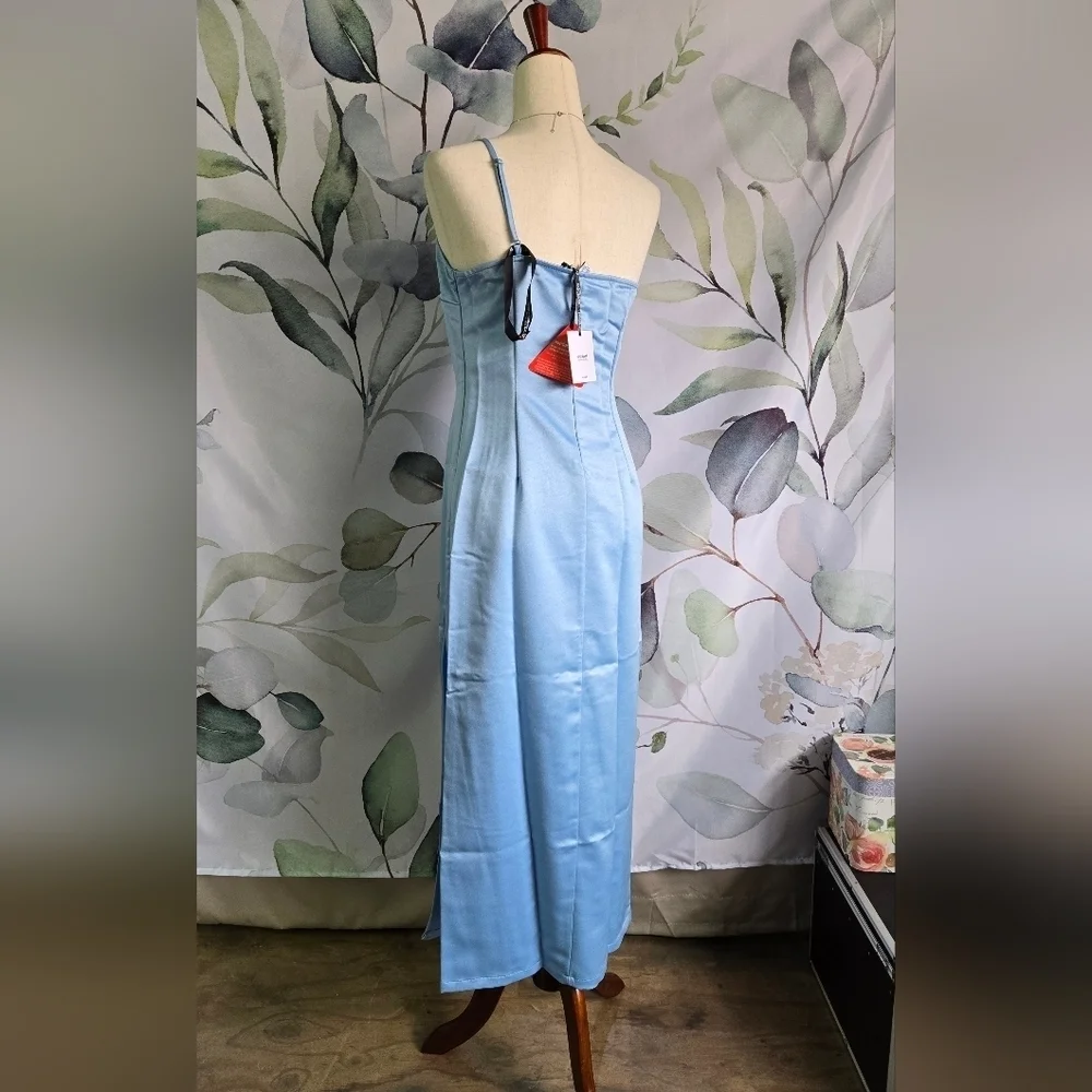 ASOS | One Shoulder Prom Dress w/ Slit in Baby Blue Satin sz 6